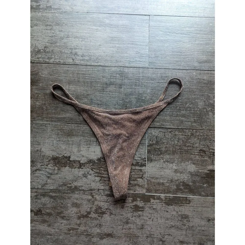 SKIMS Recycled Swim Glitter Bikini Bottom in Jasper